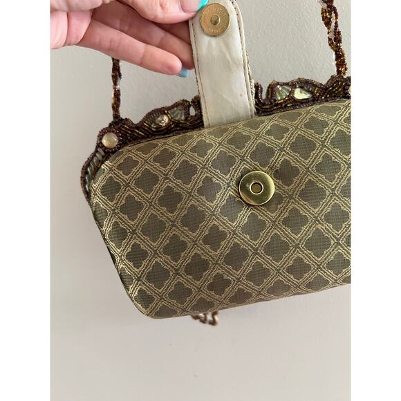 Mary Frances Green & Gold Floral Beaded Hard Case Hand Bag Purse Embellished JL - Picture 9 of 16